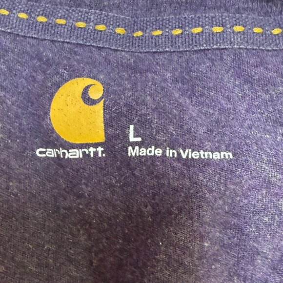 Carhartt V-Neck Long Sleeve Tee Women’s Large Purple Beaded Logo EUC - Picture 5 of 11
